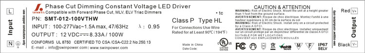 UL dimmable led driver 100w