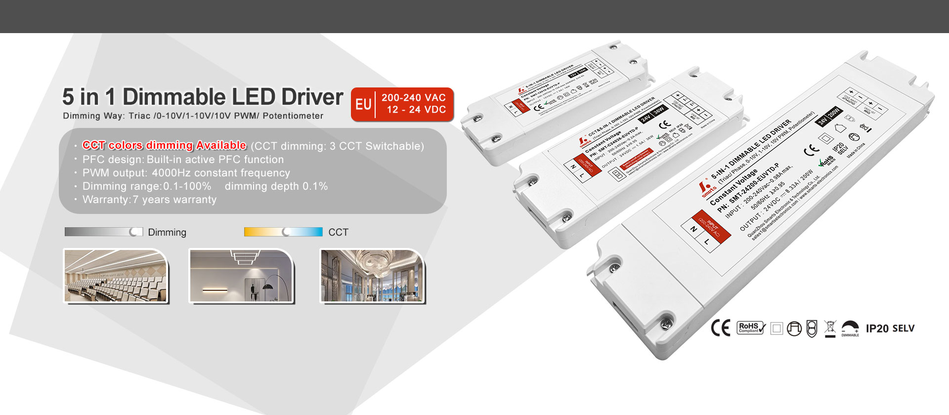 200-240Vac Triac 0-10V 5 in 1 Dimmable led driver